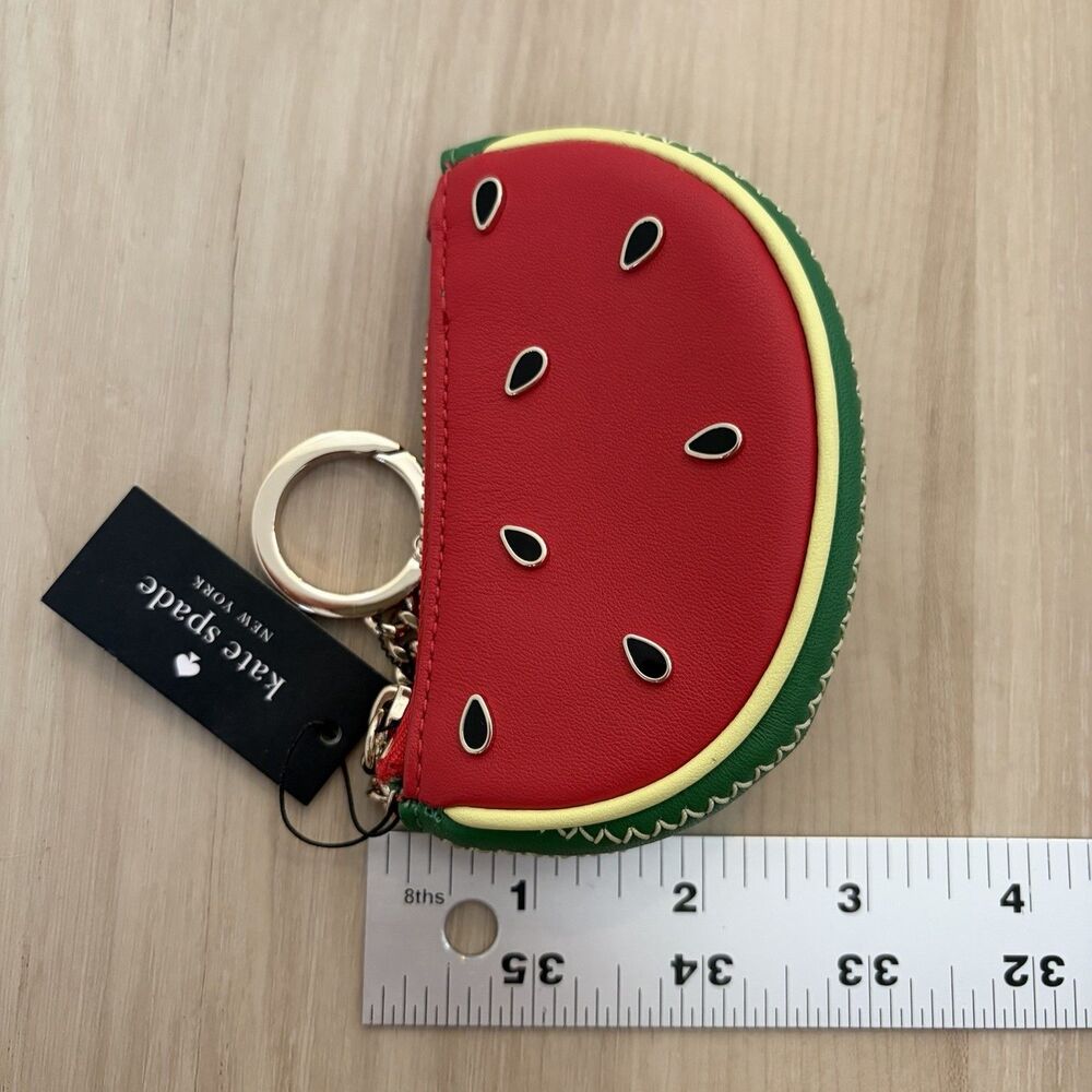 Kate Spade Leather Watermelon Slice Zip Coin Purse Keychain - Picture 7 of 7